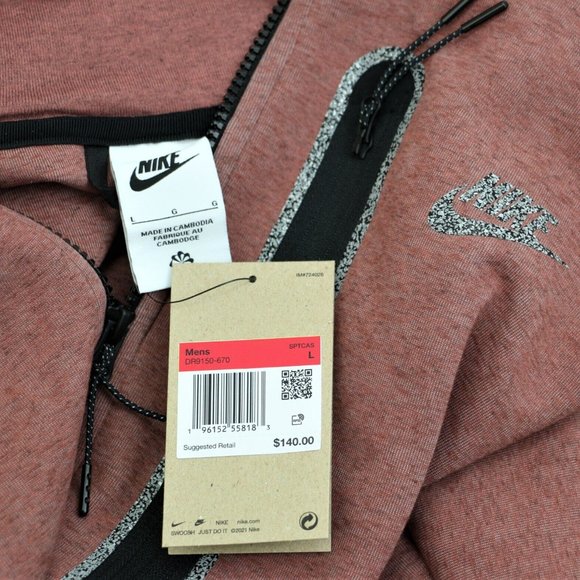 Nike Sportswear Tech Fleece Hoodie Men's Size L DD4688-670 Redstone Jacket New - Picture 3 of 12